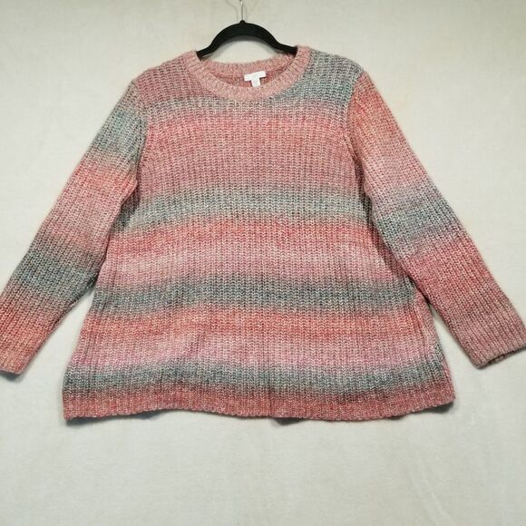 J. Jill Womens XLP Petite Sweater Crew Neck Wool Blend Ombre Striped Pink Gray - Picture 1 of 9